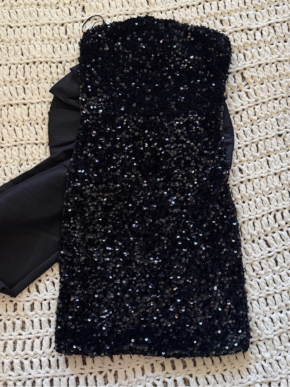 Strapless Black Sequin Mini Dress
